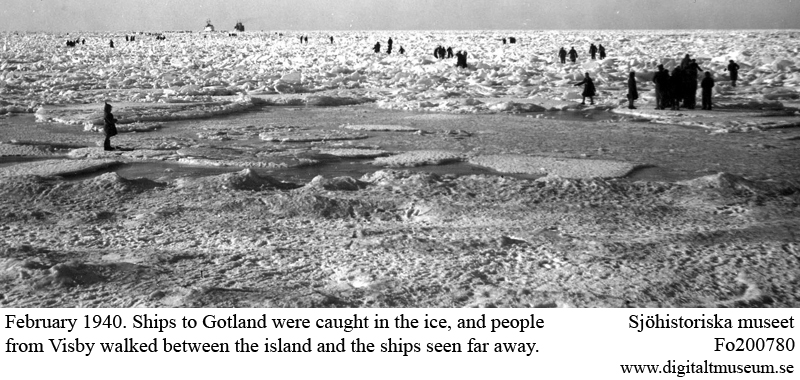 Ships frozen in ice on the way to Gotland, February 1940